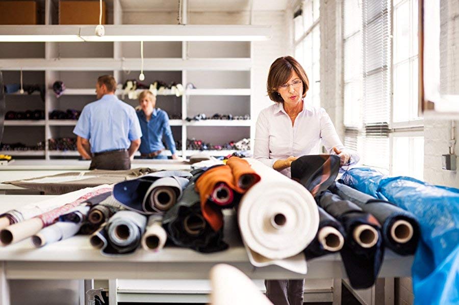 lady checking hosiery design